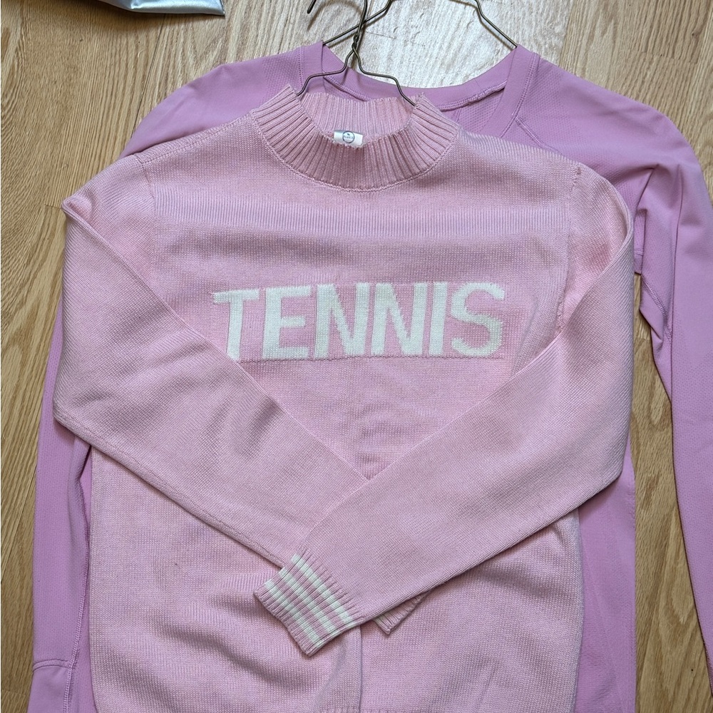 The Bubble Lifestyle Tennis Sweater + Athleta Momentum pink top Size Medium